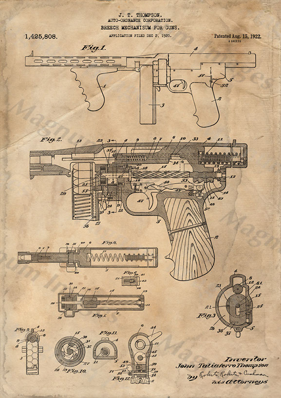 Auto-Ordnance Corp,J Tompson-Tommy Gun 1922 US1425808-Vin1-4