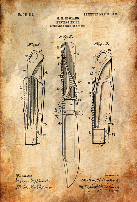 Marble Arms, Rowland Hunting Knife 1903 US728416-Vin1